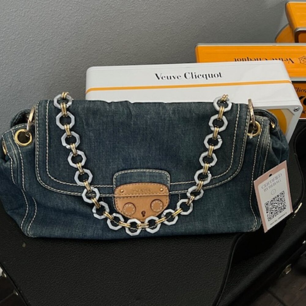 Prada Denim Shoulder / Clutch Bag – EUC – Rebag Certified – Includes Gold Chain